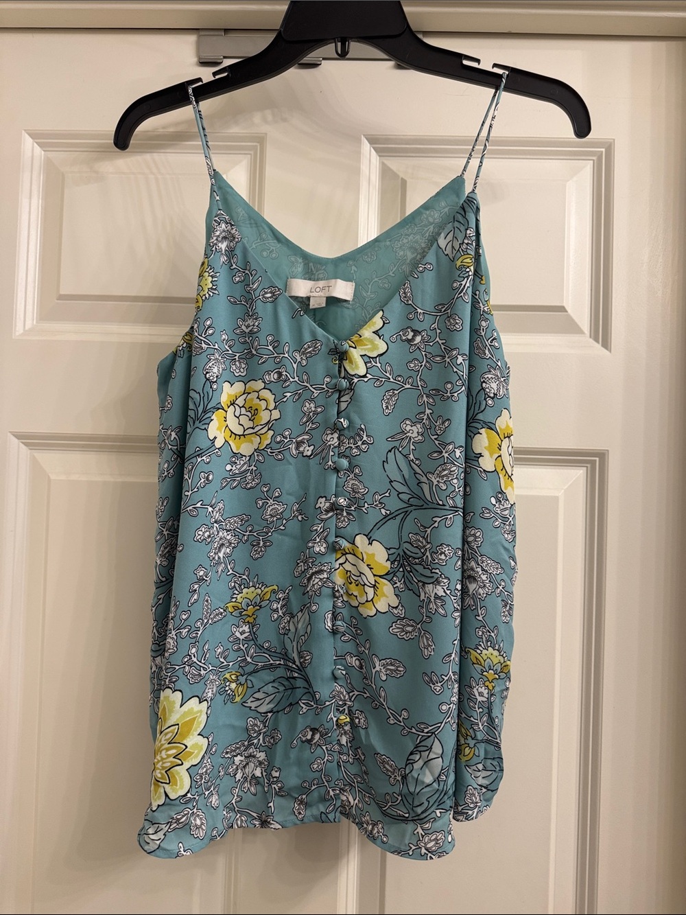 LOFT Teal Floral with Yellow Accents Button Front Double V neck Camisole size M